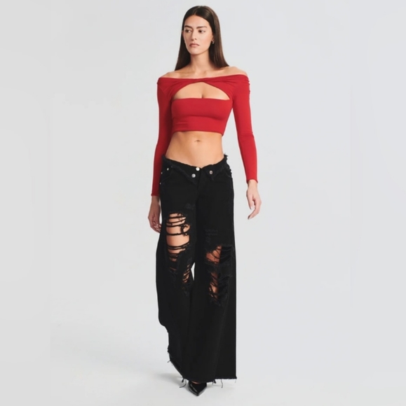 New! SER.O.YA Revolve Ellis Cut Out Long Sleeve Crop Top in Red Size M - Picture 9 of 10